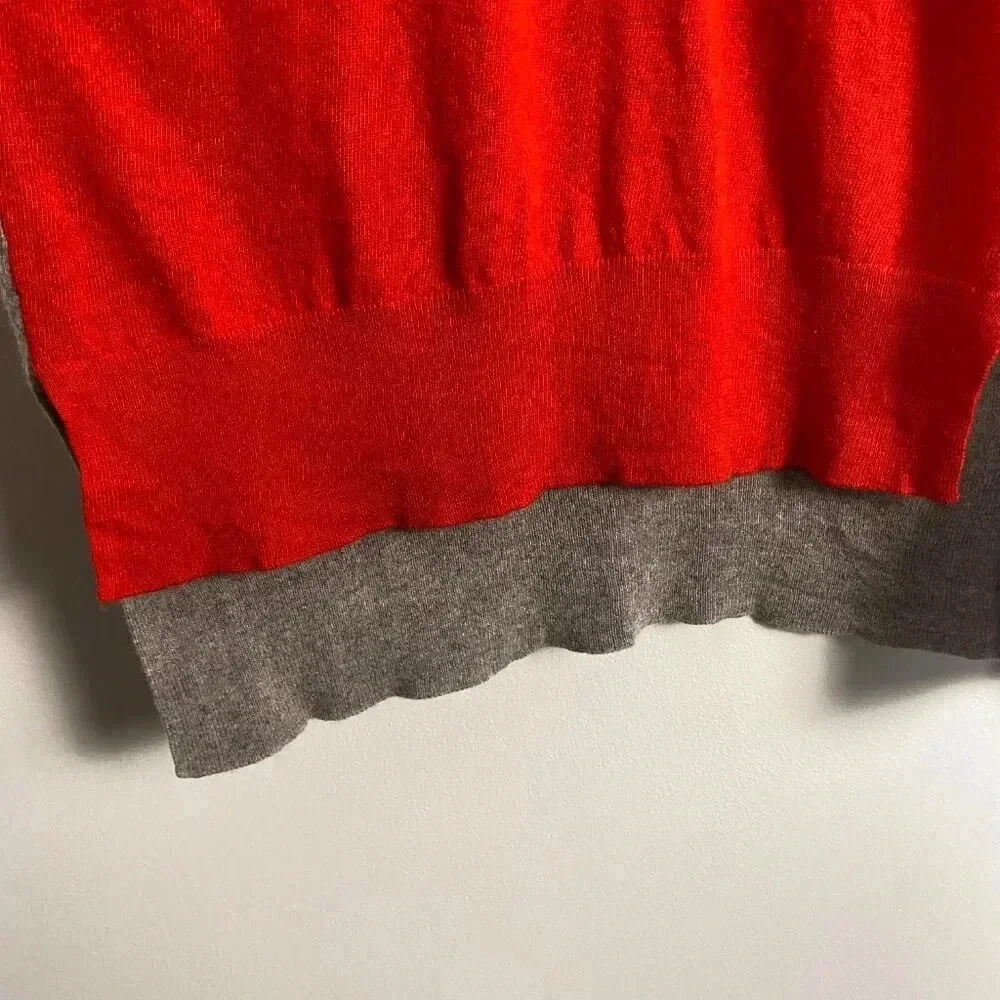J. Crew Wool Red and Tan Color Block Tunic Sweater